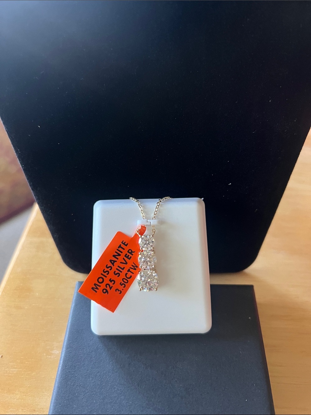 3-Stone Moissanite Pendant Necklace in Silver - White
